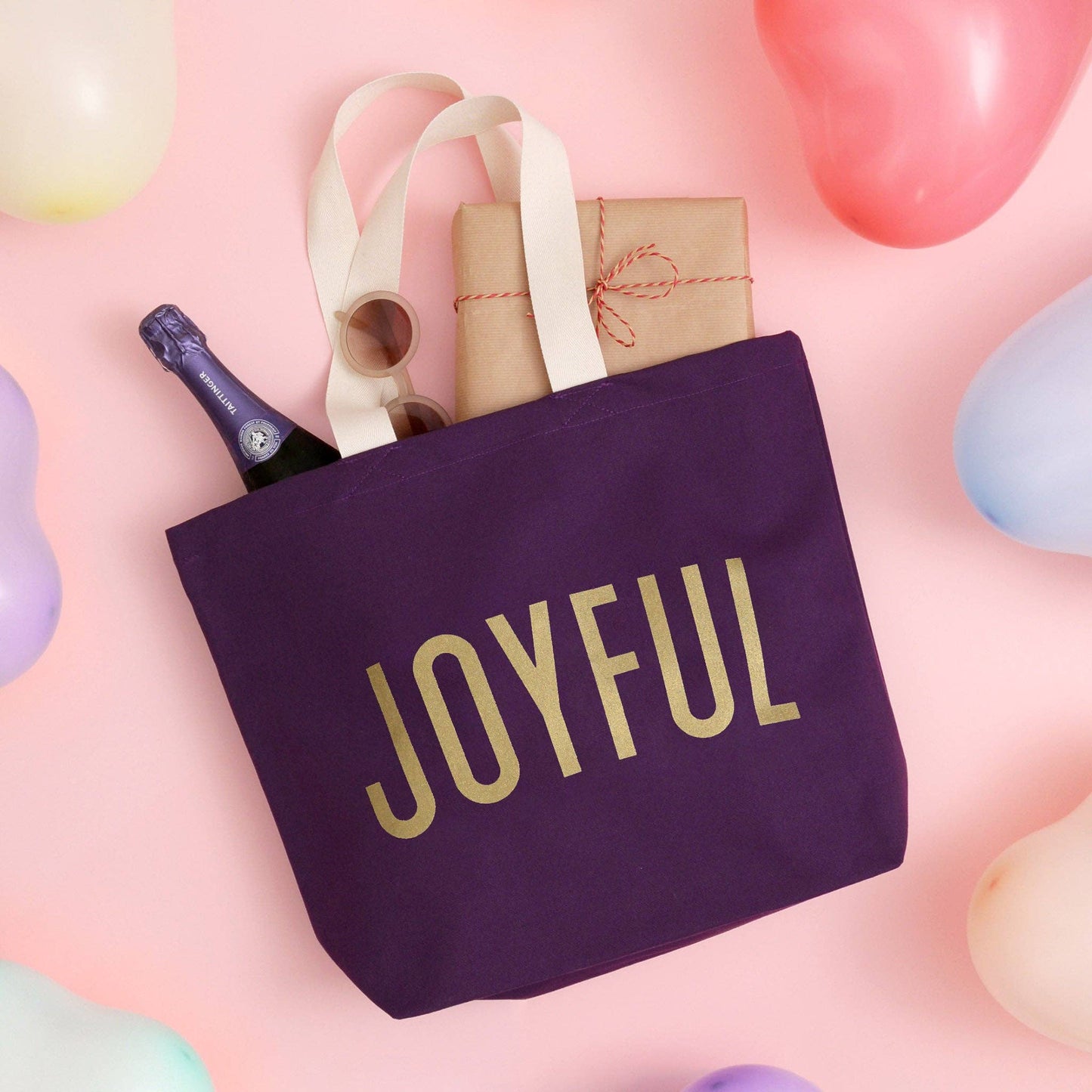 Joyful purple canvas tote bag