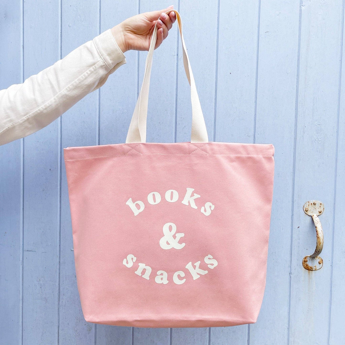 Blush pink books & snacks tote bag