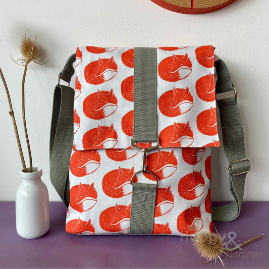 Orange fox print messenger bag