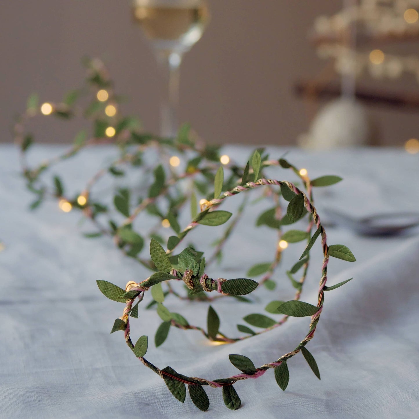 Green leaves fairy lights