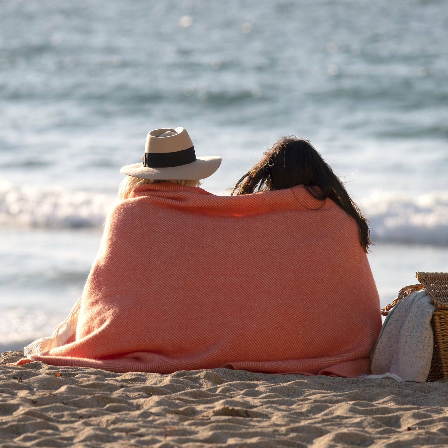 Coral herringbone wool blanket