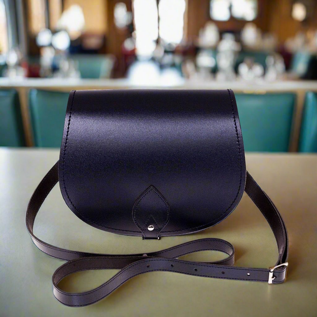 Navy handmade leather saddle bag