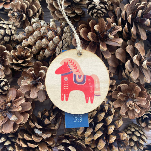 Little red horse wooden decoration