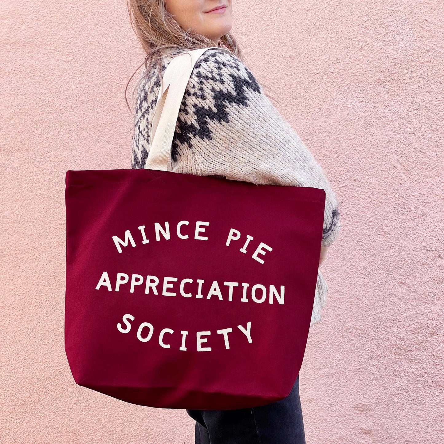 Mince pie appreciation society canvas tote bag - burgundy