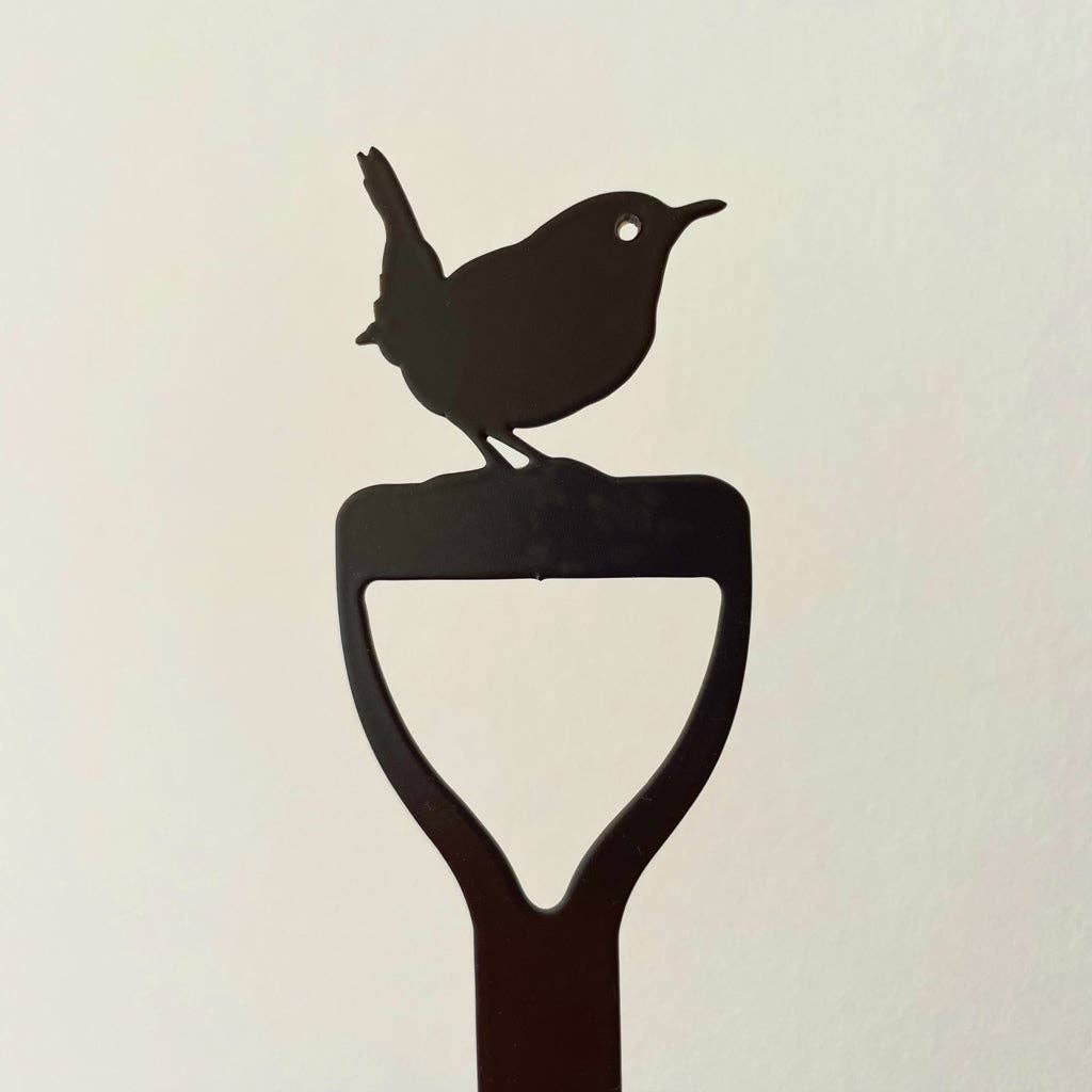 Wren on a fork steel plant pot stem