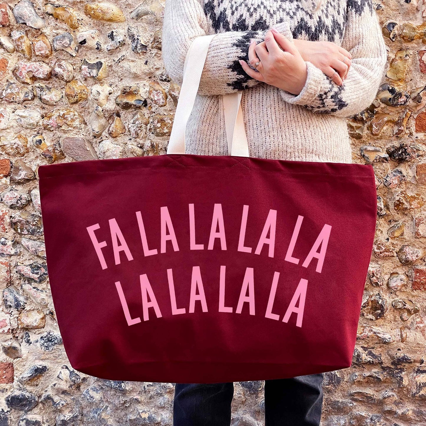 FALALALALA LALALALA burgundy REALLY big Christmas bag