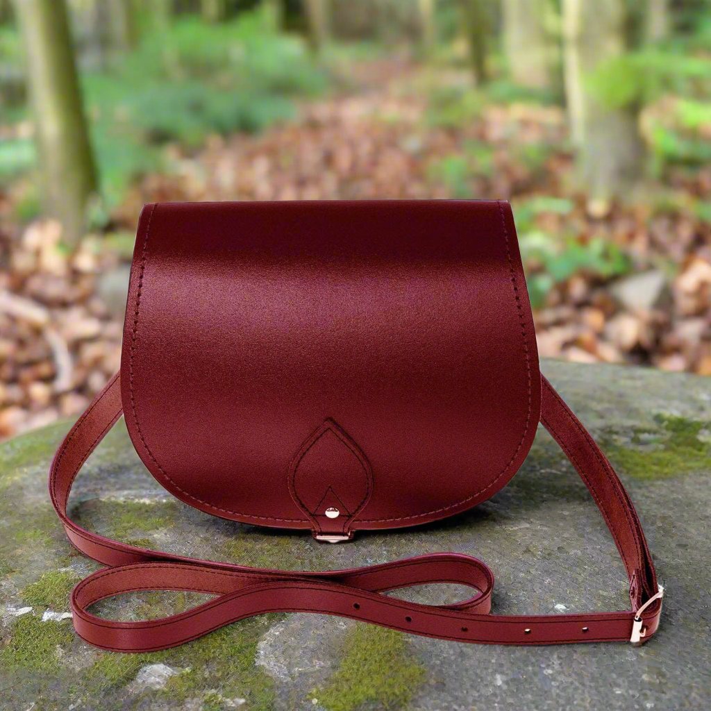 Burgundy handmade leather saddle bag