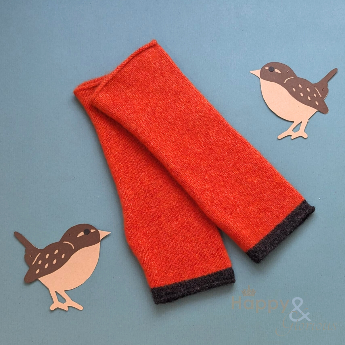 Burnt orange felted merino wool wristwarmer gloves