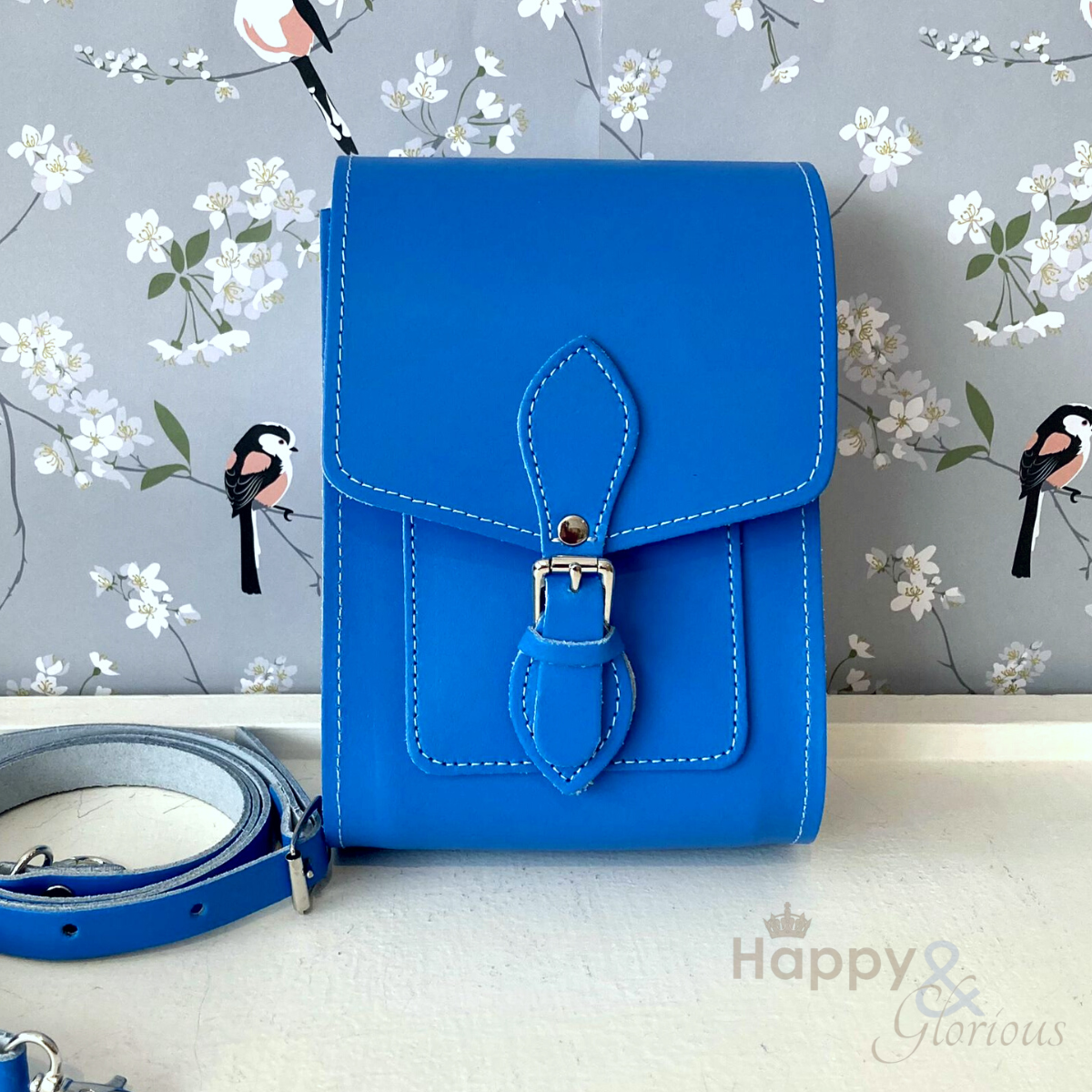 Cornflower blue leather festival bag