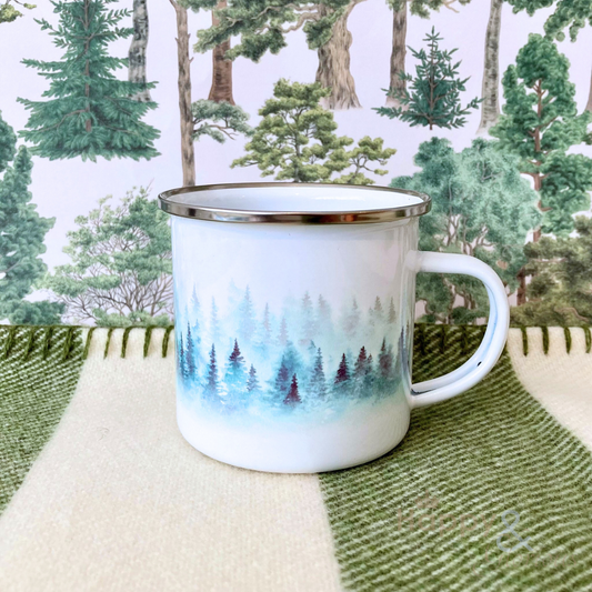 Misty forests enamel outdoor mug