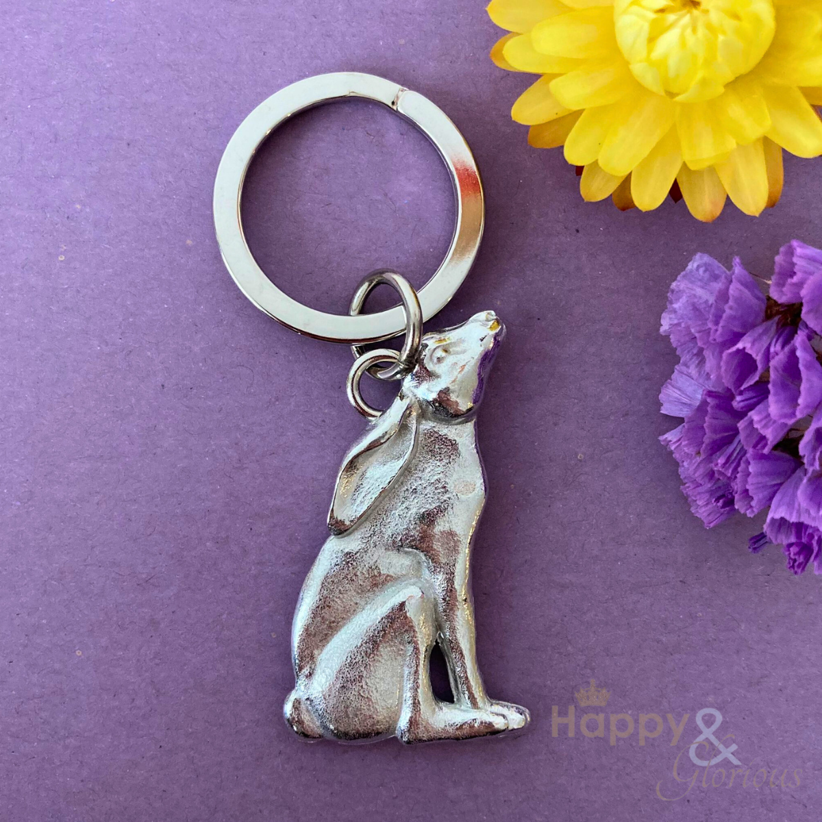 Pewter moon gazing hare keyring - handmade by Lancaster & Gibbings