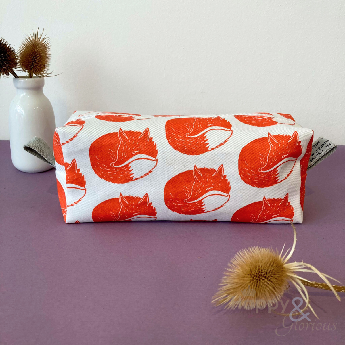 Orange fox print pencil case