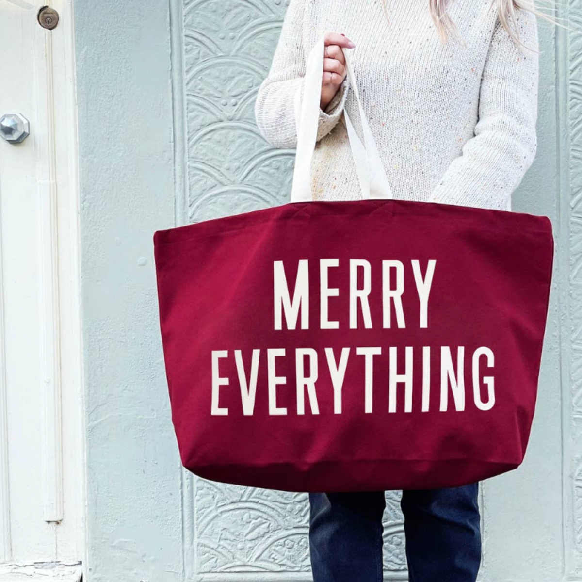 Merry everything huge canvas tote bag