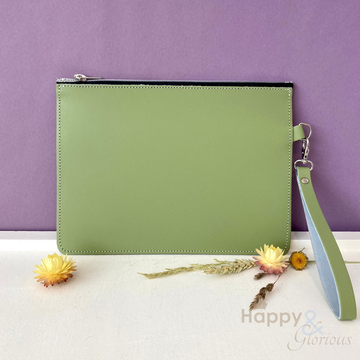 Sage green leather folio case