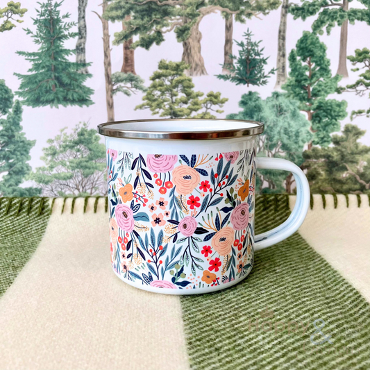 Bright flowers enamel outdoor mug