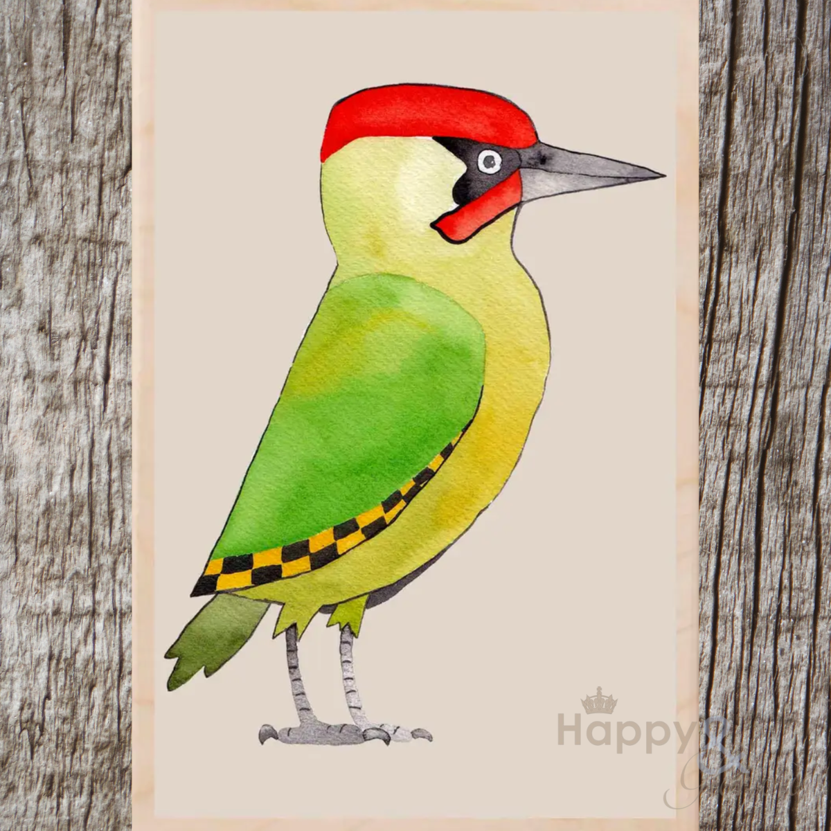 Wooden bird postcard by Matt Sewell