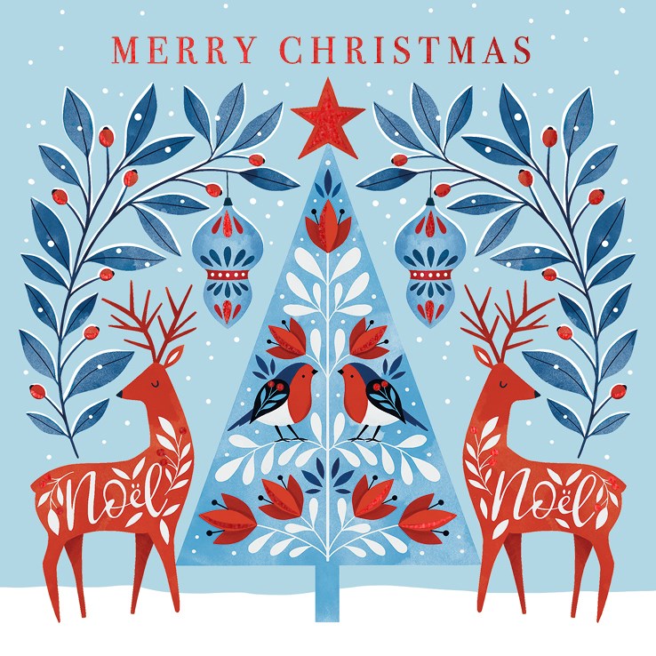 Geometric tree & reindeer charity Christmas cards - pack of six