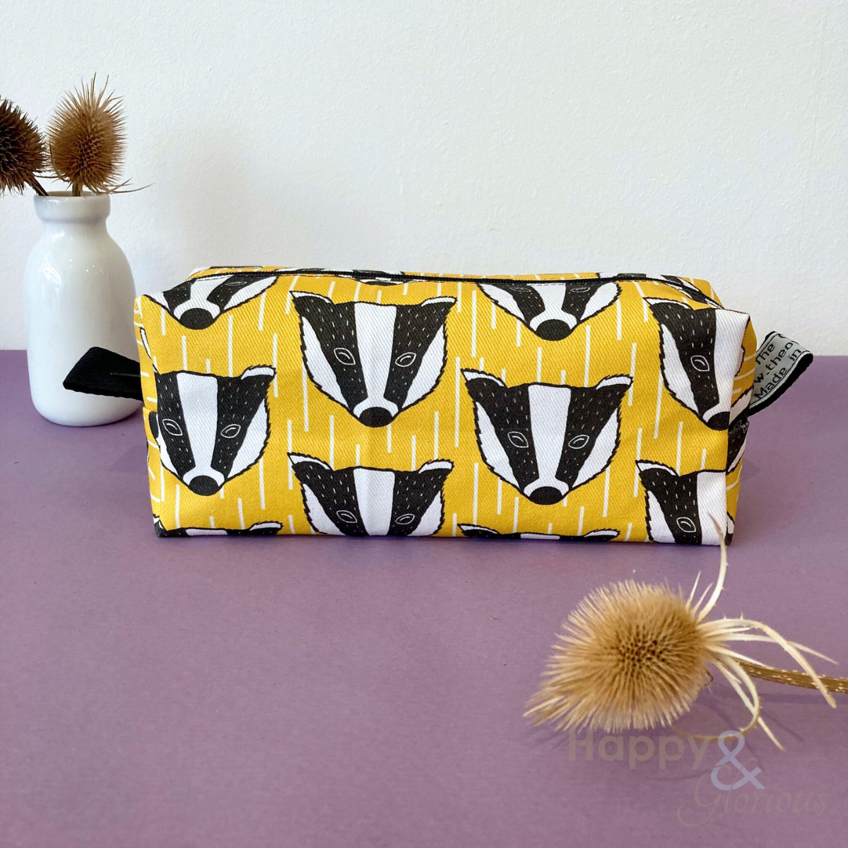 Yellow badger print pencil case