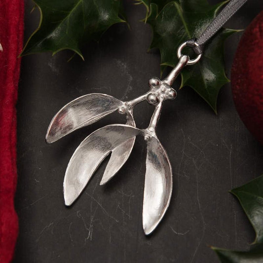 Pewter mistletoe Christmas tree decoration - handmade by Lancaster & Gibbings