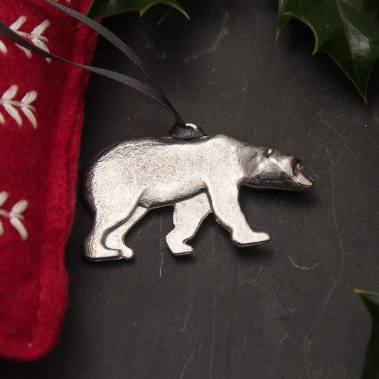 Pewter polar bear Christmas tree decoration - handmade by Lancaster & Gibbings