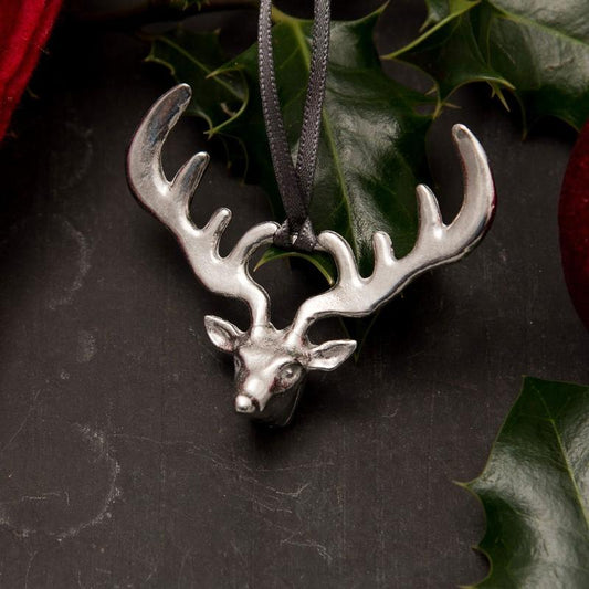 Pewter reindeer Christmas tree decoration - handmade by Lancaster & Gibbings