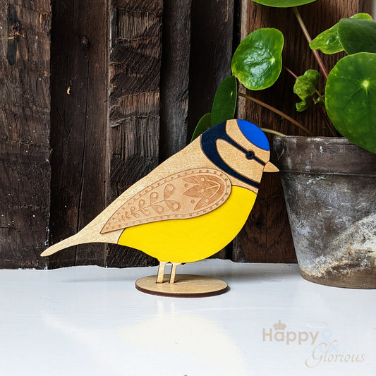 Wooden standing bluetit decoration