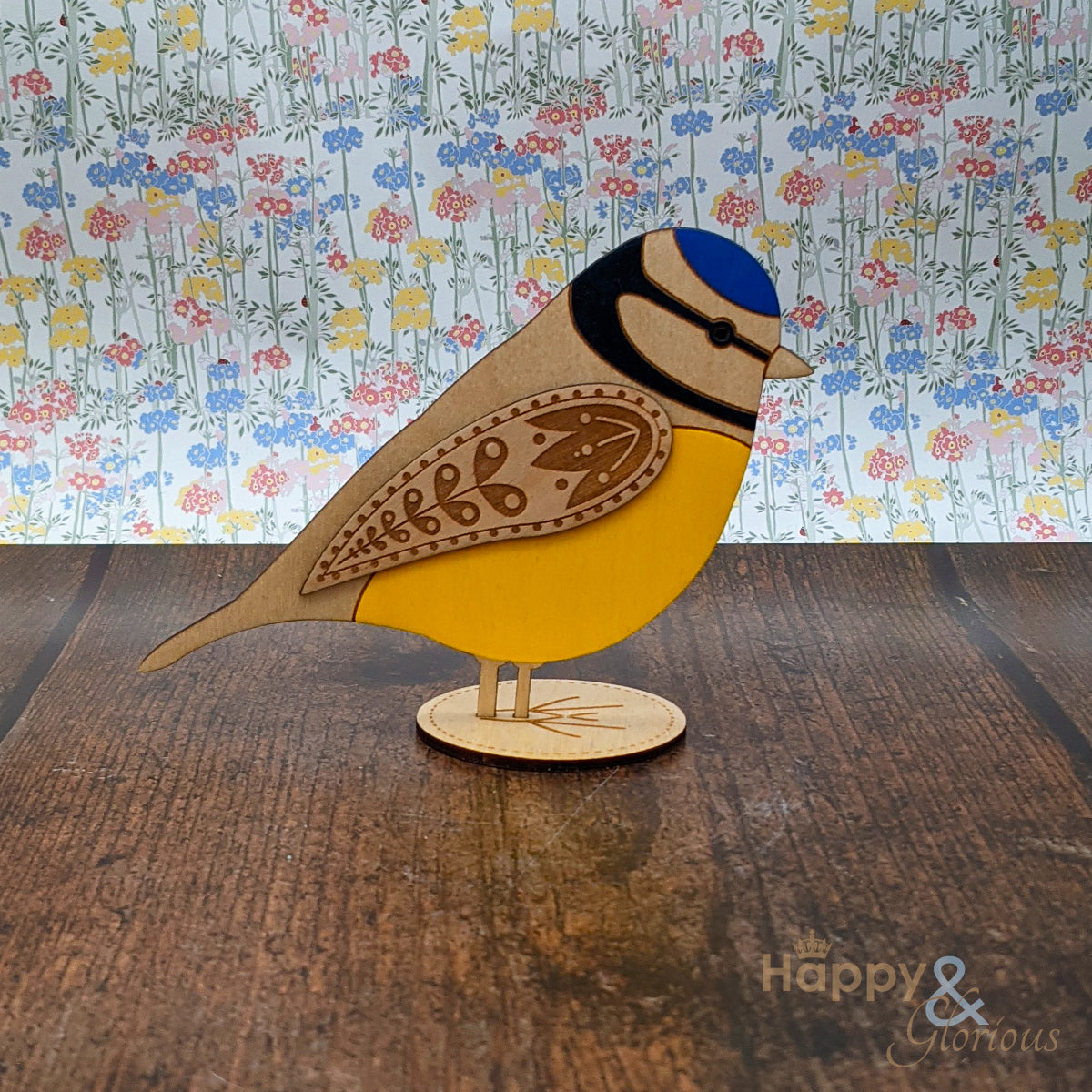 Wooden standing bluetit decoration