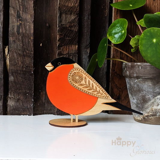 Wooden standing bullfinch decoration