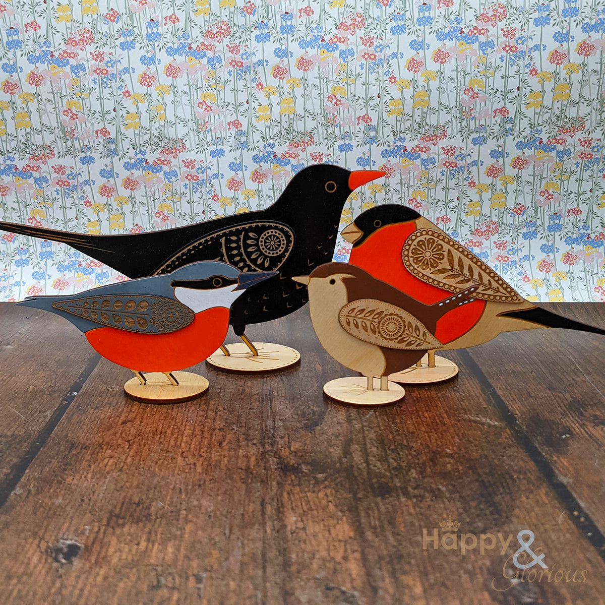 Wooden standing nuthatch decoration