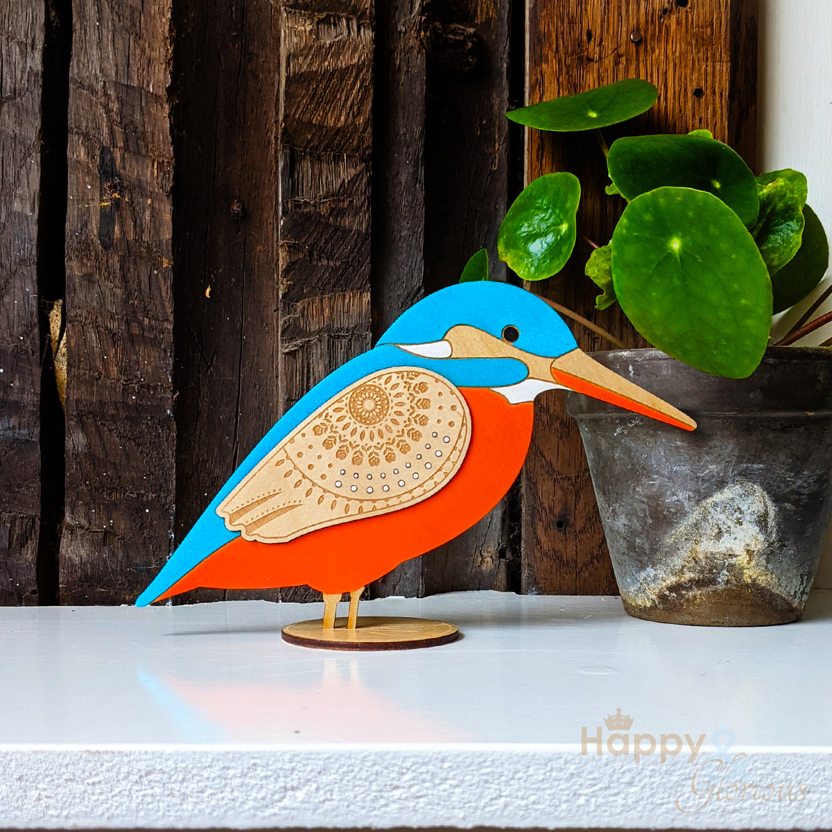 Wooden standing kingfisher decoration