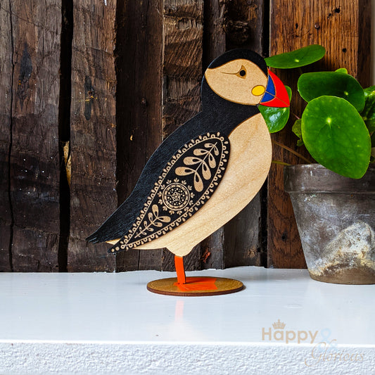 Wooden standing puffin decoration