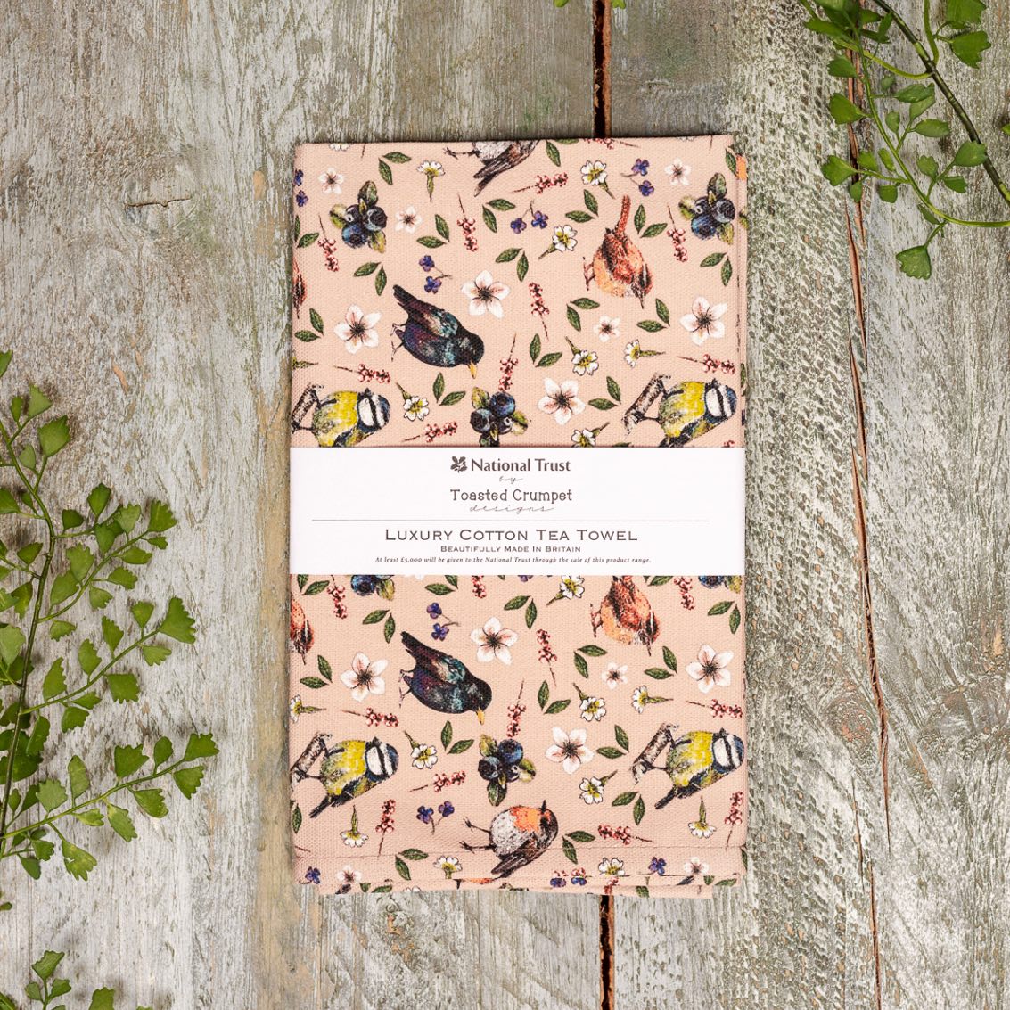 Garden birds luxury cotton tea towel