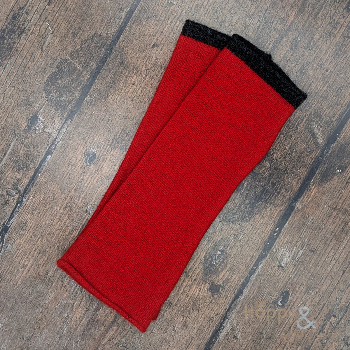 Red felted merino wool wristwarmer gloves