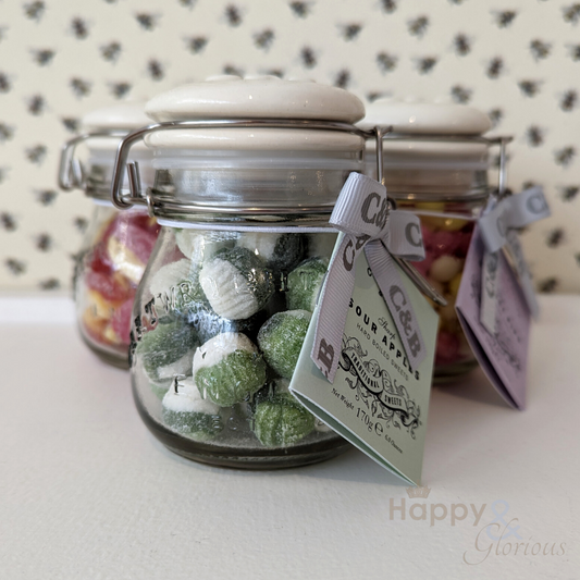 Sour apple sweets in vintage style jar