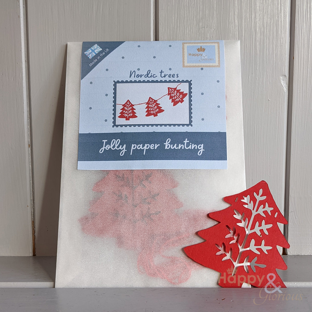 Jolly paper bunting - red Nordic trees