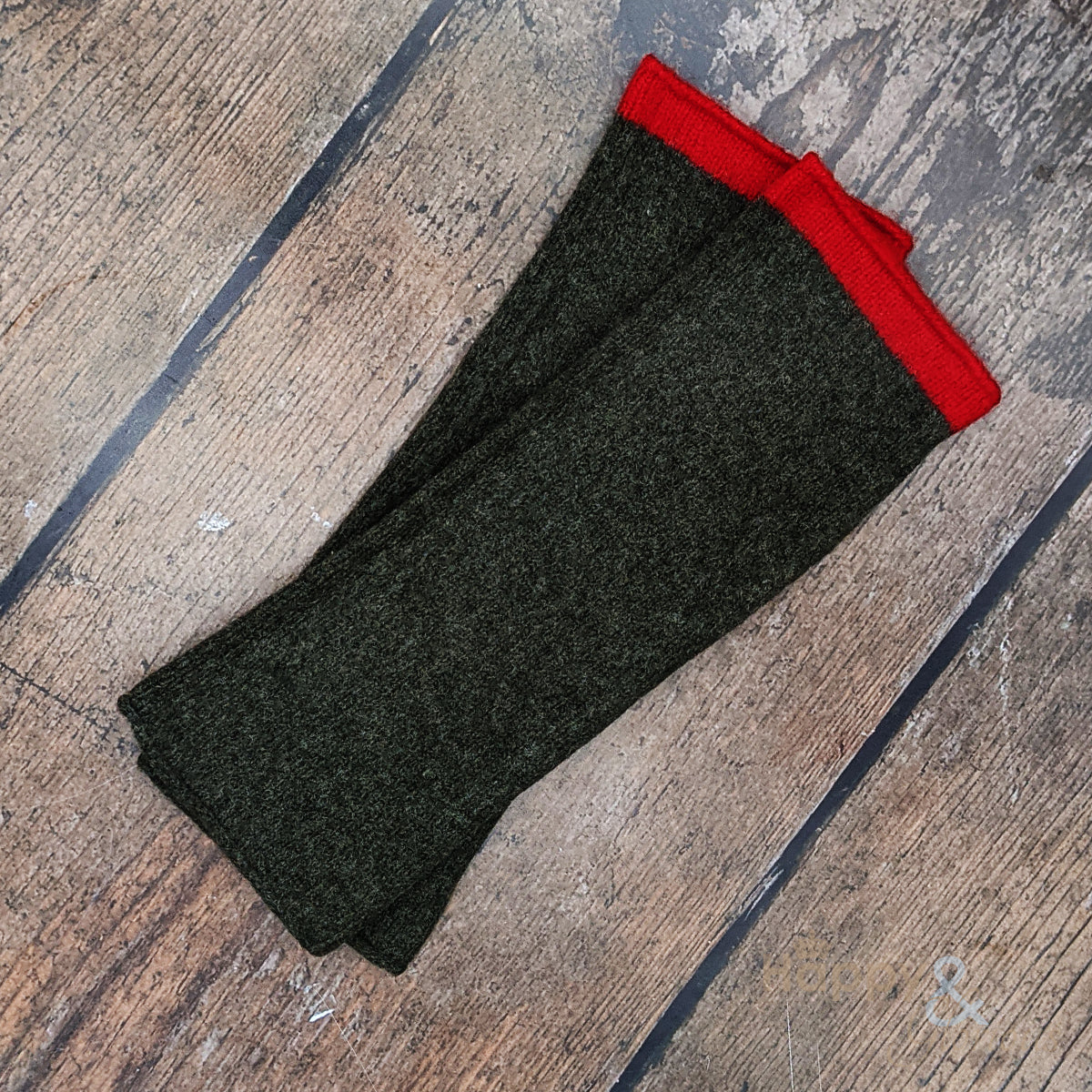 Olive green felted merino wool wristwarmer gloves